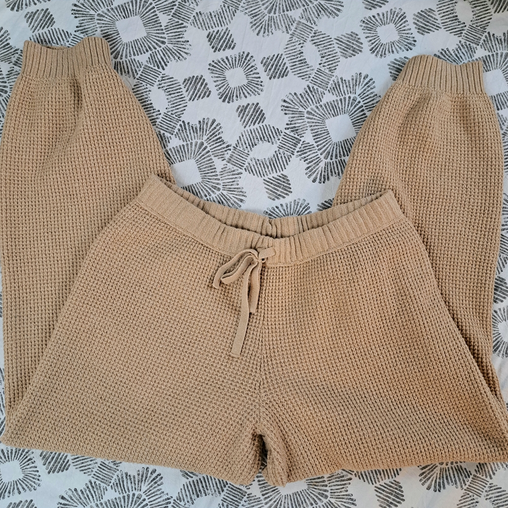 Aerie CozyUp Waffle Jogger In Tan Caramel SzM